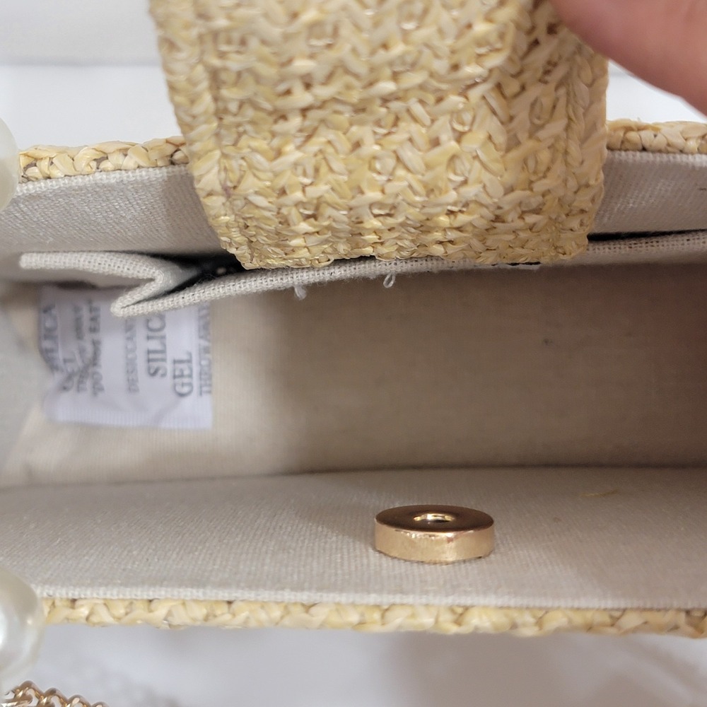 Tommy Bahama Pineapple Woven Mini Tote Faux Pearl Handle Crossbody Bag Coastal - Picture 5 of 10